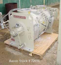 USED: Littleford plow mixer, FKM300D batch type. 10 cu ft totalcapacity. 6 cu ft working. 304 stainless steel. Chamber 24-7/8"diameter  39-7/8" long. Jacketed, rated 75 psi @ 320 deg F. 3-1/2"diamete...