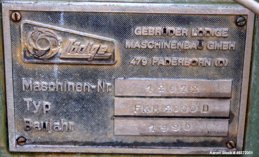 Used Lodige mixer, type FKM2000D/2ZF. Material of construction is stainless steel on product contact parts, Total capacity 70 Cu ft. (2000 liter), working capacity  47 cu ft (1333 liter). Not jackete...