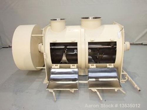Used Lodige FKM 600 D Plow Mixer. Stainless steel, working capacity 15 cubic feet (420 liter), total capacity 21 cubic feet (600 liter), 15 hp Siemens motor, 965 rpm, 380/660V. Connections: top (1) 1...