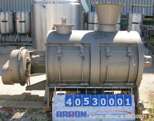 Used Lodige Plow Mixer, Model H600, 304 Stainless Steel. 11 Cubic feet working capacity, 21.2 total. 32" Diameter x approximately 49" long, 304 stainless steel, jacketed chamber. Approximate 3-1/2" d...