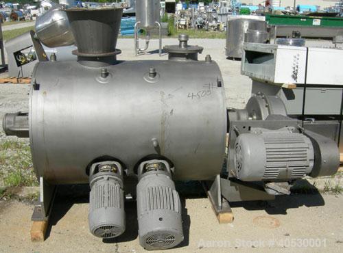 Used Lodige Plow Mixer, Model H600, 304 Stainless Steel. 11 Cubic feet working capacity, 21.2 total. 32" Diameter x approximately 49" long, 304 stainless steel, jacketed chamber. Approximate 3-1/2" d...