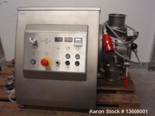 Used Lodige Lab Size Ploughshare Batch Powder Mixer, type L5. Material of construction is stainless steel on product contact parts. Working capacity is 0.18 cubic feet (5 liters). Double jacket for h...