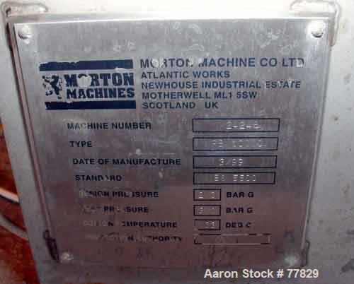 Used Lodige (Morton Machine) Plow Mixer, Model PB 10000. 353 Cubic foot working capacity (476 total). 73" Diameter x 197" long, 316 stainless steel internal, 304 stainless steel jacket rated 2 bar (3...