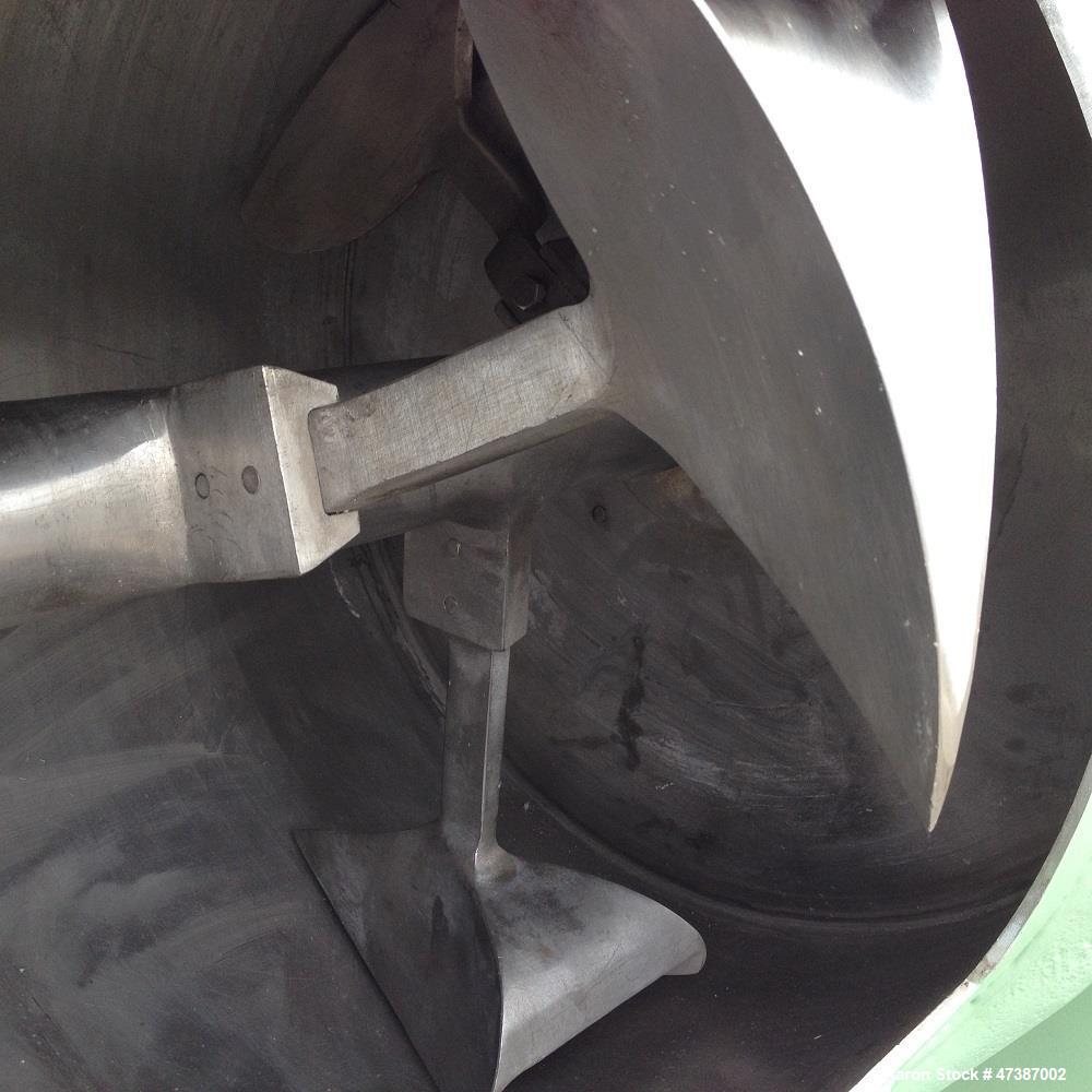 Used Lodige Plow Mixer, stainless steel 316. Max capacity 79.28 gallons (300 liters). Max. pressure 0.5 bar. Max. temperature 230 F (110 C).