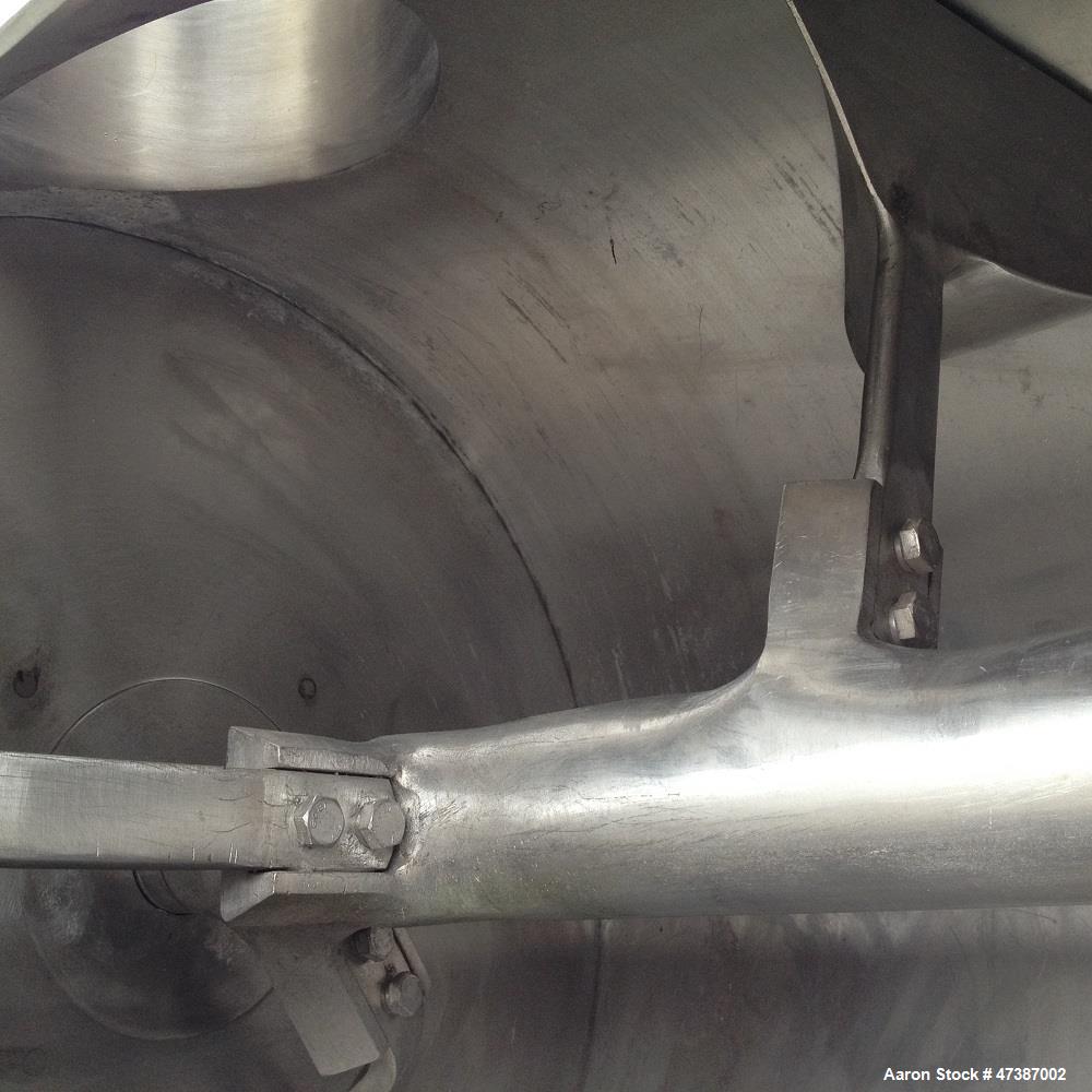 Used Lodige Plow Mixer, stainless steel 316. Max capacity 79.28 gallons (300 liters). Max. pressure 0.5 bar. Max. temperature 230 F (110 C).