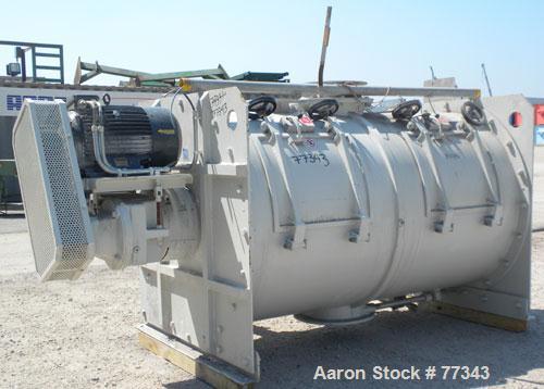 Used Lodige Batch Type Plow Mixer, 304 Stainless Steel. Approximate 70 cubic foot working capacity (2000 liter), 82 total. Non-jacketed chamber 48" diameter x 79" straight side. 4-1/2" diameter shaft...