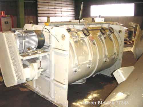 Used Lodige Batch Type Plow Mixer, 304 Stainless Steel. Approximate 70 cubic foot working capacity (2000 liter), 82 total. Non-jacketed chamber 48" diameter x 79" straight side. 4-1/2" diameter shaft...