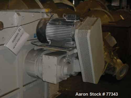 Used Lodige Batch Type Plow Mixer, 304 Stainless Steel. Approximate 70 cubic foot working capacity (2000 liter), 82 total. Non-jacketed chamber 48" diameter x 79" straight side. 4-1/2" diameter shaft...