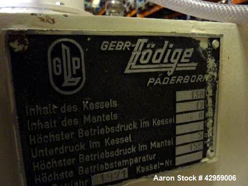 Used Loedige Plow Mixer, Model FM 130 D1 MZ. Capacity 4.5909 cubic feet, (130 liters). Jacketed. Mixer speed 34 - 105 rpm. Including chopper 5.3 HP (4 kW), 2895 rpm, 380/660 V, 50 Hz, IP65. V-belt dr...