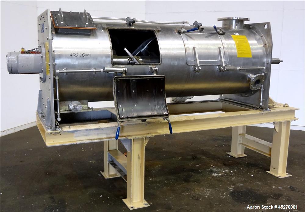 Used Stainless Steel MWM Continuous Plow Mixer, Model MISCHER-R-1250. Approximately 44 cubic feet (1250 liters)