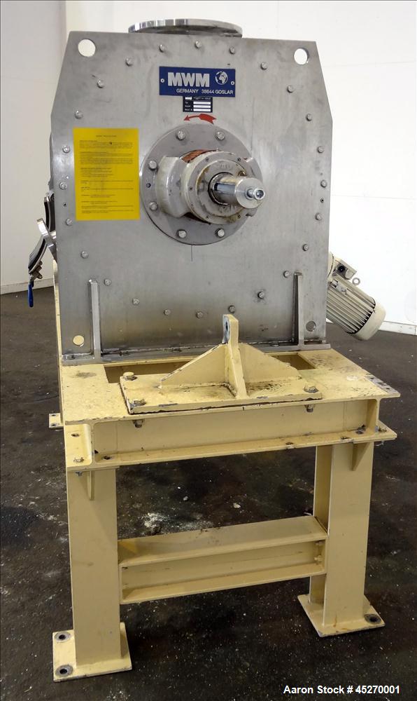 Used Stainless Steel MWM Continuous Plow Mixer, Model MISCHER-R-1250. Approximately 44 cubic feet (1250 liters)