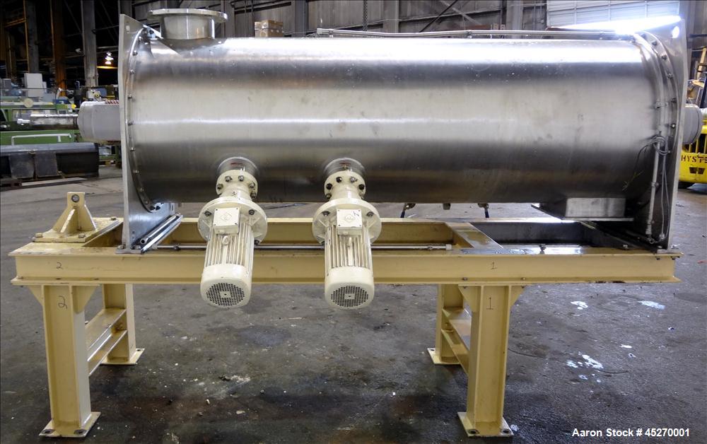 Used Stainless Steel MWM Continuous Plow Mixer, Model MISCHER-R-1250. Approximately 44 cubic feet (1250 liters)