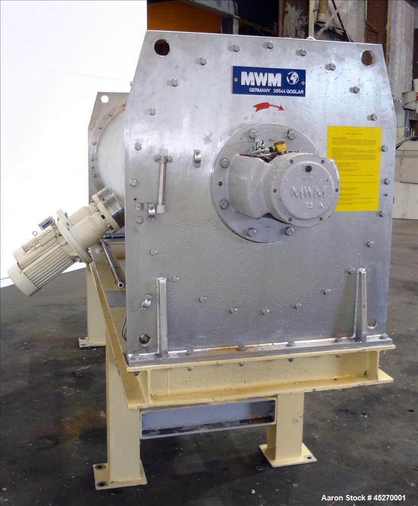 Used Stainless Steel MWM Continuous Plow Mixer, Model MISCHER-R-1250. Approximately 44 cubic feet (1250 liters)