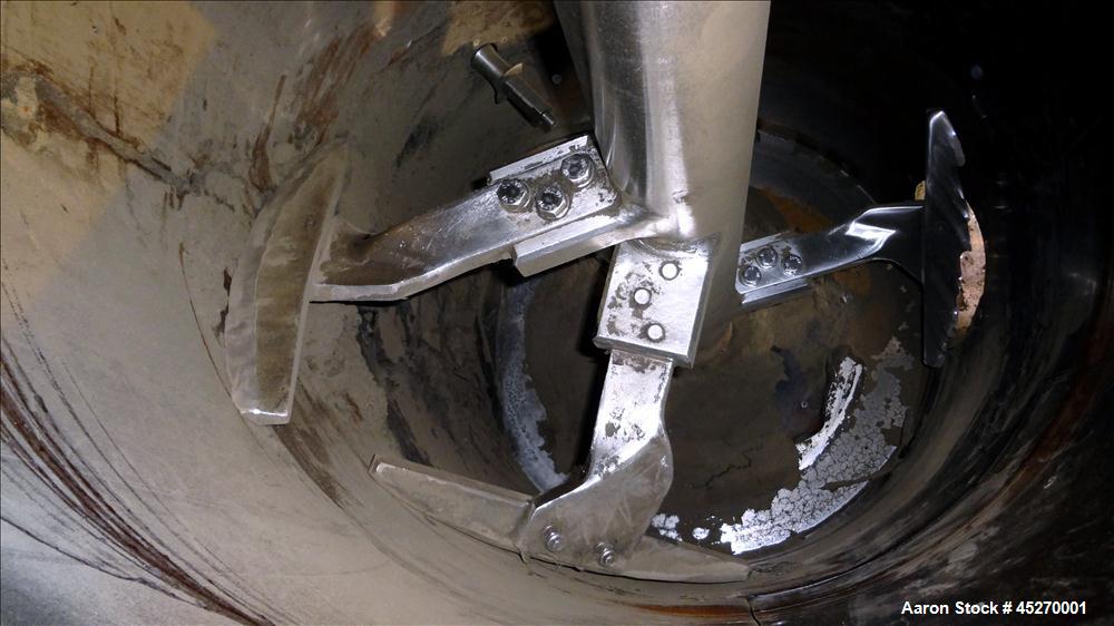Used Stainless Steel MWM Continuous Plow Mixer, Model MISCHER-R-1250. Approximately 44 cubic feet (1250 liters)