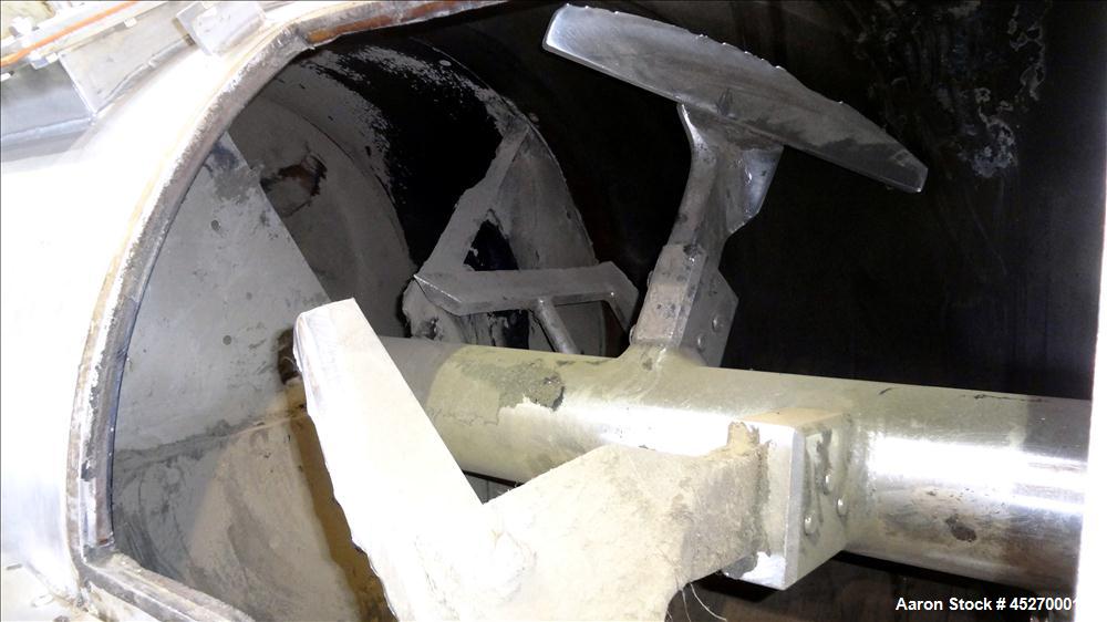 Used Stainless Steel MWM Continuous Plow Mixer, Model MISCHER-R-1250. Approximately 44 cubic feet (1250 liters)