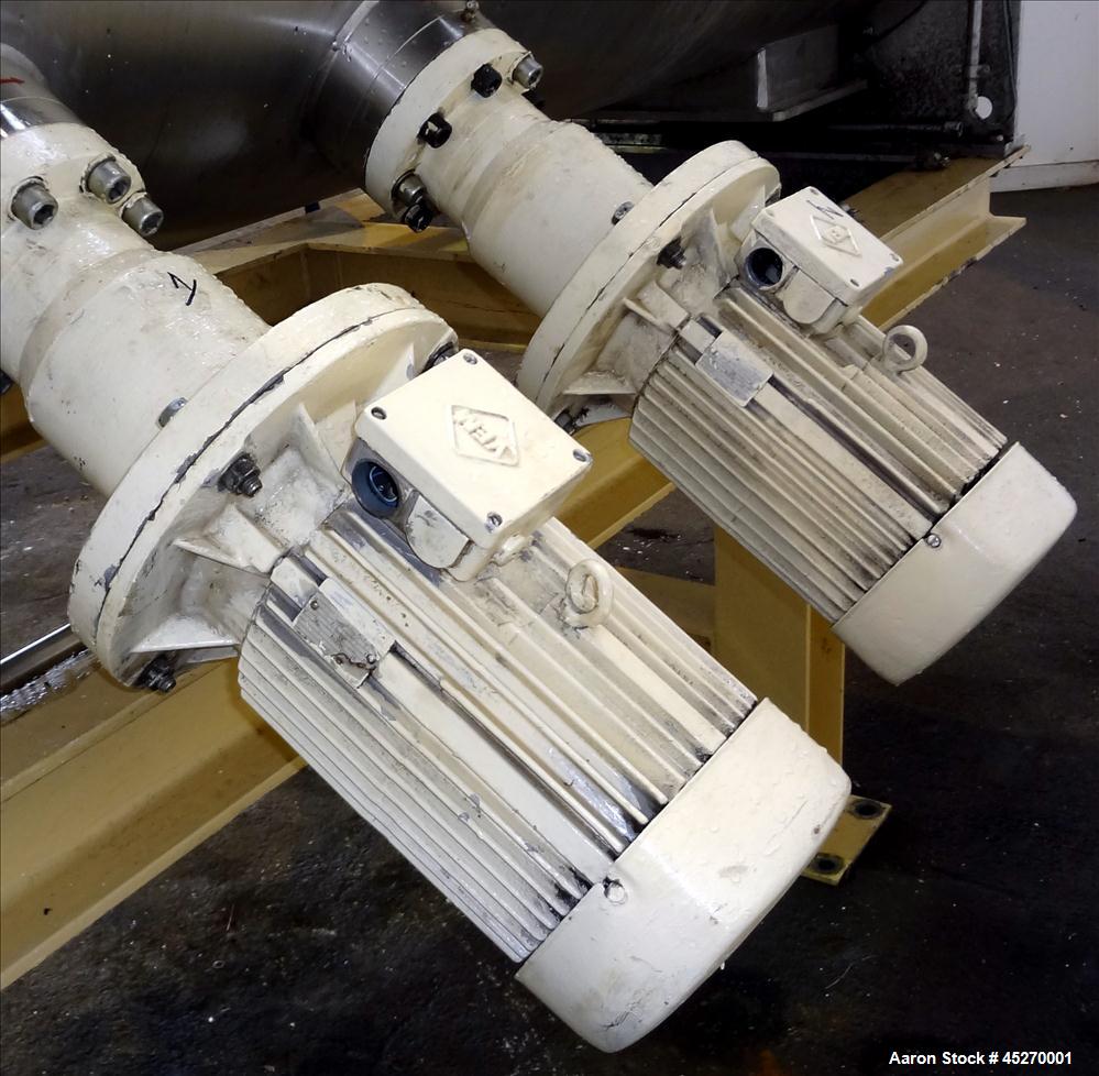 Used Stainless Steel MWM Continuous Plow Mixer, Model MISCHER-R-1250. Approximately 44 cubic feet (1250 liters)