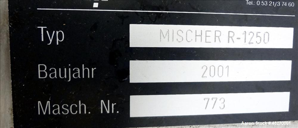 Used Stainless Steel MWM Continuous Plow Mixer, Model MISCHER-R-1250. Approximately 44 cubic feet (1250 liters)