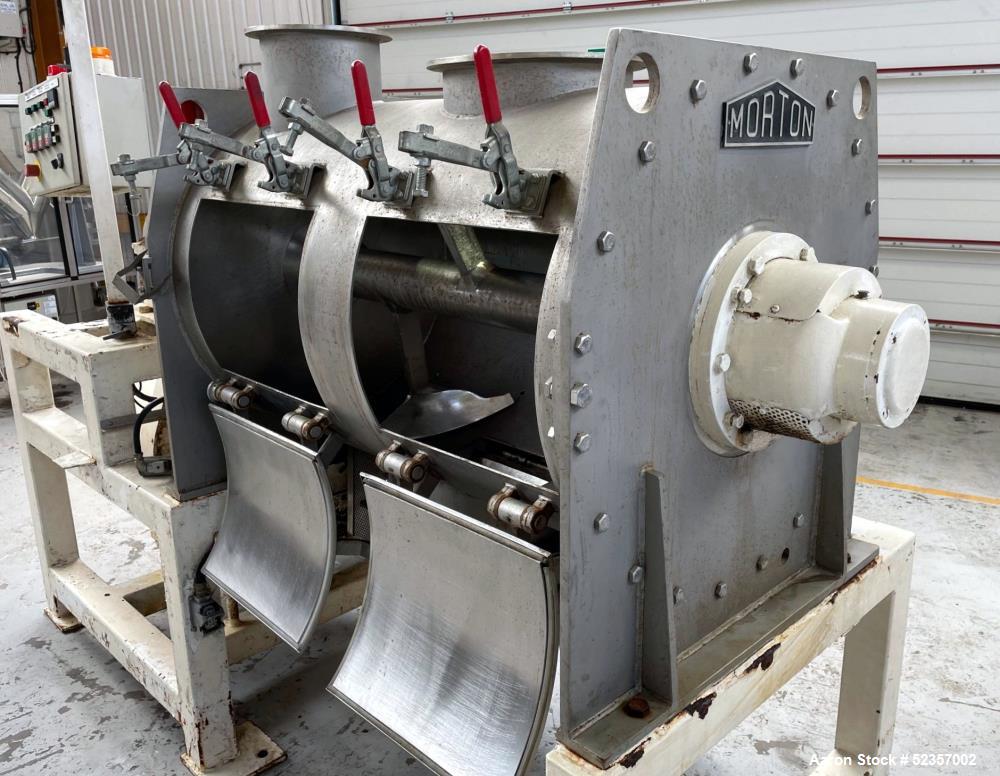 Used Morton Machine Plow Mixer, Model FKM600D, 321 Stainless Steel. Total capacity 21.18 cubic foot (600 liter), working capacity 14.13 cubic foot (400 liter). Approximately 790mm (31.1") diameter x ...