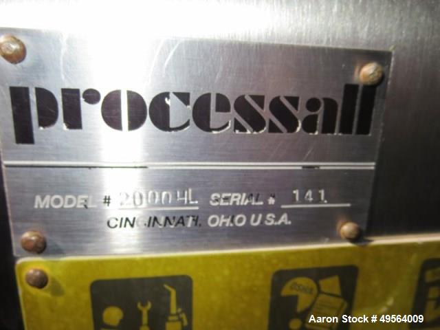 Used Processall 2000 Liter Plow Mixer, Model 20004L. stainless steel construction, sanitary welded plows, (2) viewing doors and (4) 10 hp choppers, with 100 hp drive motor through Falk gearbox. Seria...