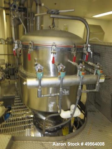 Used Processall 2000 Liter Jacketed Plow Mixer, Model 2000H. Stainless steel construction with (2) inspection doors, (4) 10 hp choppers, jacketed, with CSC filter. Serial# 81.