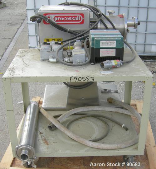 Used Processall Tilt-A-Mix Lab Size Plow Mixer, Model 4 H/V, 304 stainless steel. 2 liter working capacity (.07 cubic feet), 4 total. Non-jacketed chamber 6" diameter x 9" deep. 4 welded on plow blad...