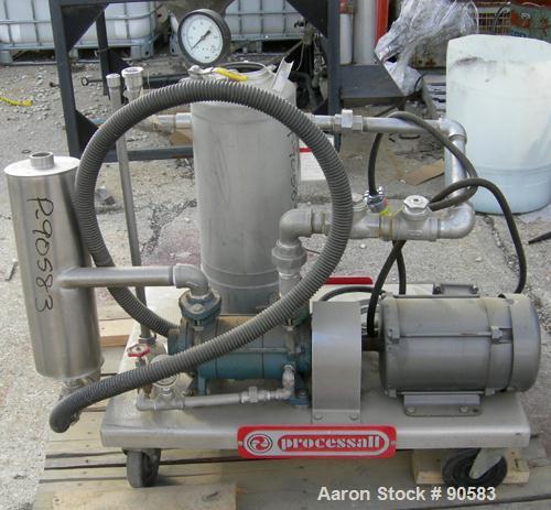 Used Processall Tilt-A-Mix Lab Size Plow Mixer, Model 4 H/V, 304 stainless steel. 2 liter working capacity (.07 cubic feet), 4 total. Non-jacketed chamber 6" diameter x 9" deep. 4 welded on plow blad...