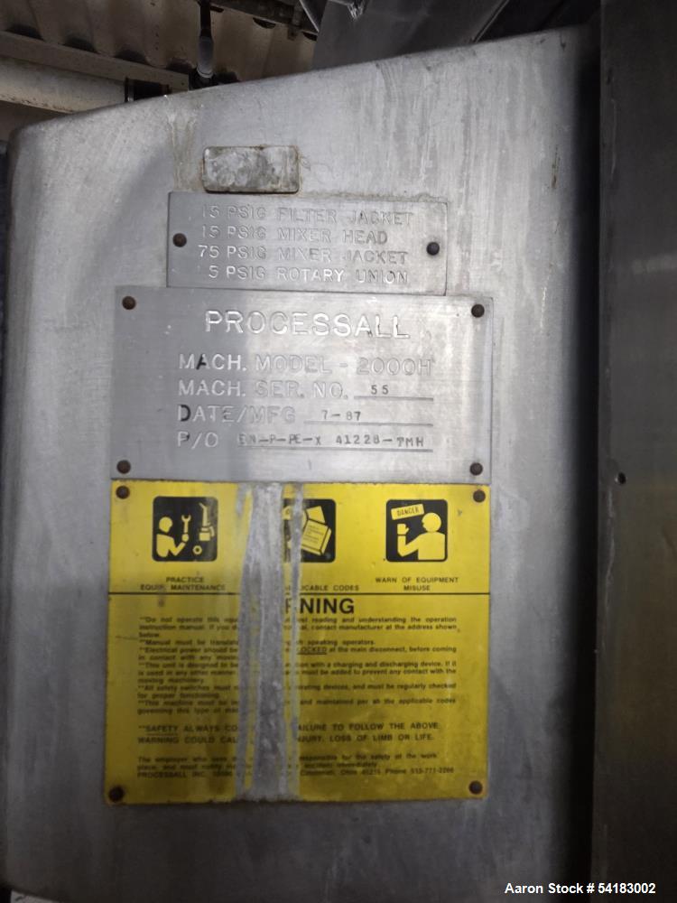 Used Process-All 2,000 Liter, Model 2000H Vacuum Dryer, SN 55