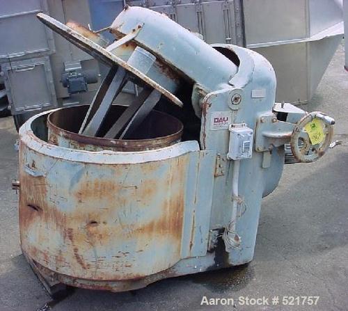 USED: 40 gallon working capacity Day pony mixer, model 3A. Singlemotion design with (4) stainless steel blades and (1) baffle. Carbonsteel mix can is 26" diameter x 18" deep. Manual crank lift off mi...