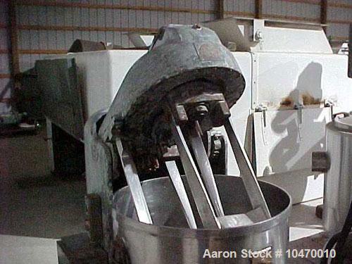 Used Day Pony Mixer, 40 gallon working capacity; stainless steel contact parts; 3 center mixing blades and 2 close to sides; 5 hp, 2 speed, 3/60/220 volt drive motor.