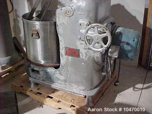 Used Day Pony Mixer, 40 gallon working capacity; stainless steel contact parts; 3 center mixing blades and 2 close to sides; 5 hp, 2 speed, 3/60/220 volt drive motor.