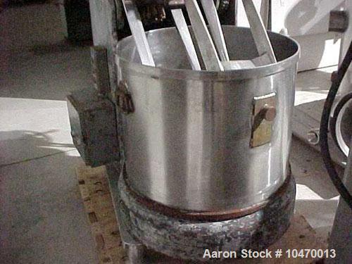 Used Day Pony Mixer.  40 Gallon mixing tub, stainless steel, 2 speed motor.  Tub is 21-1/2" high, 27-1/2 ID (7.38 cubic feet full).  (3) Center mixing blades 2" x 18 long x 1/2" thick, (2) blades tha...