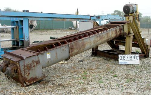 Used Davis Pug Mill, Inclined Screw Conveyor, Model S216, Carbon Steel. (2) 16" Diameter x 13' long screws, 24" x 33" wide end bottom discharge, driven by a 75 hp, 230/460 volt, 1775 rpm motor thru a...