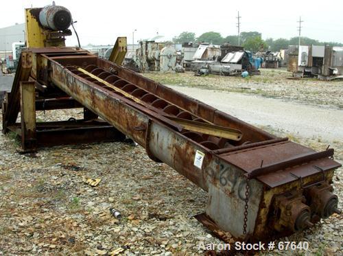 Used Davis Pug Mill, Inclined Screw Conveyor, Model S216, Carbon Steel. (2) 16" Diameter x 13' long screws, 24" x 33" wide end bottom discharge, driven by a 75 hp, 230/460 volt, 1775 rpm motor thru a...