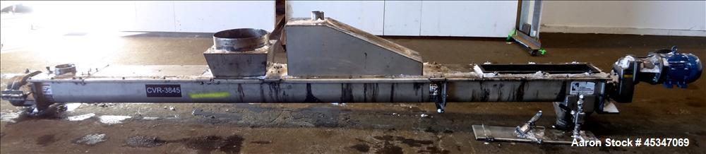 Used KWS Continuous Twin Shaft Paddle Mixer/Pug Mill, 304 Stainless Steel. (2) 6" Diameter x 165" long shafts with fixed paddles. Trough 13" wide x 165" long, bolt on top cover with openings. Driven ...