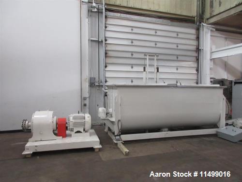 Used- 150 Cubic Foot Stainless Steel Ribbon Blender. 1/2" ribbon thickness, 40 hp ac motor (230/460) with heavy duty gearbox...
