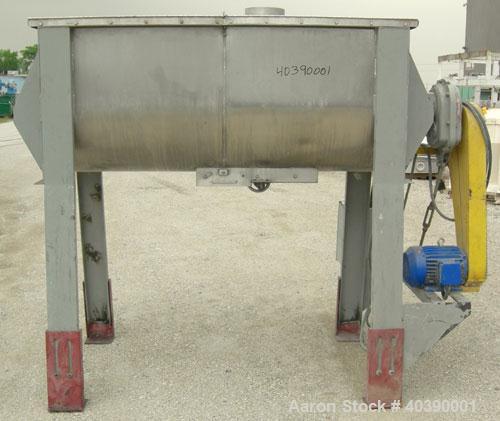 Used Double spiral ribbon blender, approximate 29 cubic feet working capacity, 304 stainless steel. Non-Jacketed trough 72" long x 28" wide x approximately 31" deep.  2 1/2" diameter shaft,  inner ri...