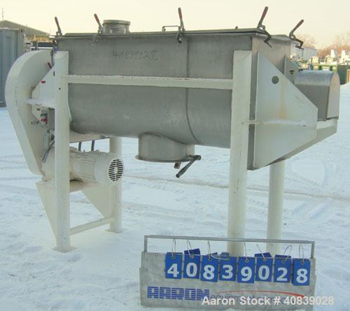Used:  Aaron Process Double Spiral Ribbon Blender, 24 Cubic Foot Working Capacity, 316 Stainless Steel.  Non-jacketed trough 26" wide x 66" long x approximately 30" deep.  3 1/2" diameter shaft, inne...