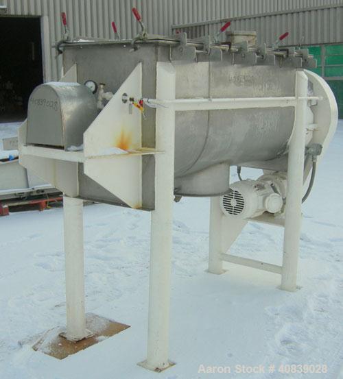 Used:  Aaron Process Double Spiral Ribbon Blender, 24 Cubic Foot Working Capacity, 316 Stainless Steel.  Non-jacketed trough 26" wide x 66" long x approximately 30" deep.  3 1/2" diameter shaft, inne...