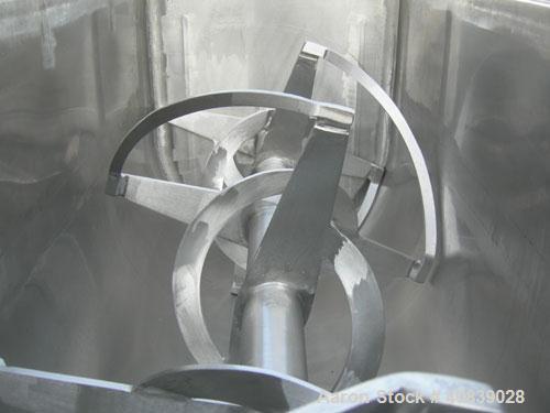 Used:  Aaron Process Double Spiral Ribbon Blender, 24 Cubic Foot Working Capacity, 316 Stainless Steel.  Non-jacketed trough 26" wide x 66" long x approximately 30" deep.  3 1/2" diameter shaft, inne...