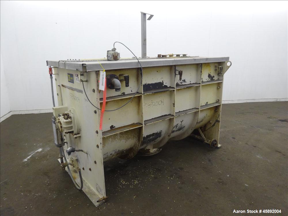 Used MAP s.r.l Double Spiral Ribbon Blender, Approximate 65 Cubic Feet, 304 Stainless Steel. Carbon steel dimple jacketed trough approximate 41" wide x 79" long x 47" deep, not rated. 4-1/2" Diameter...
