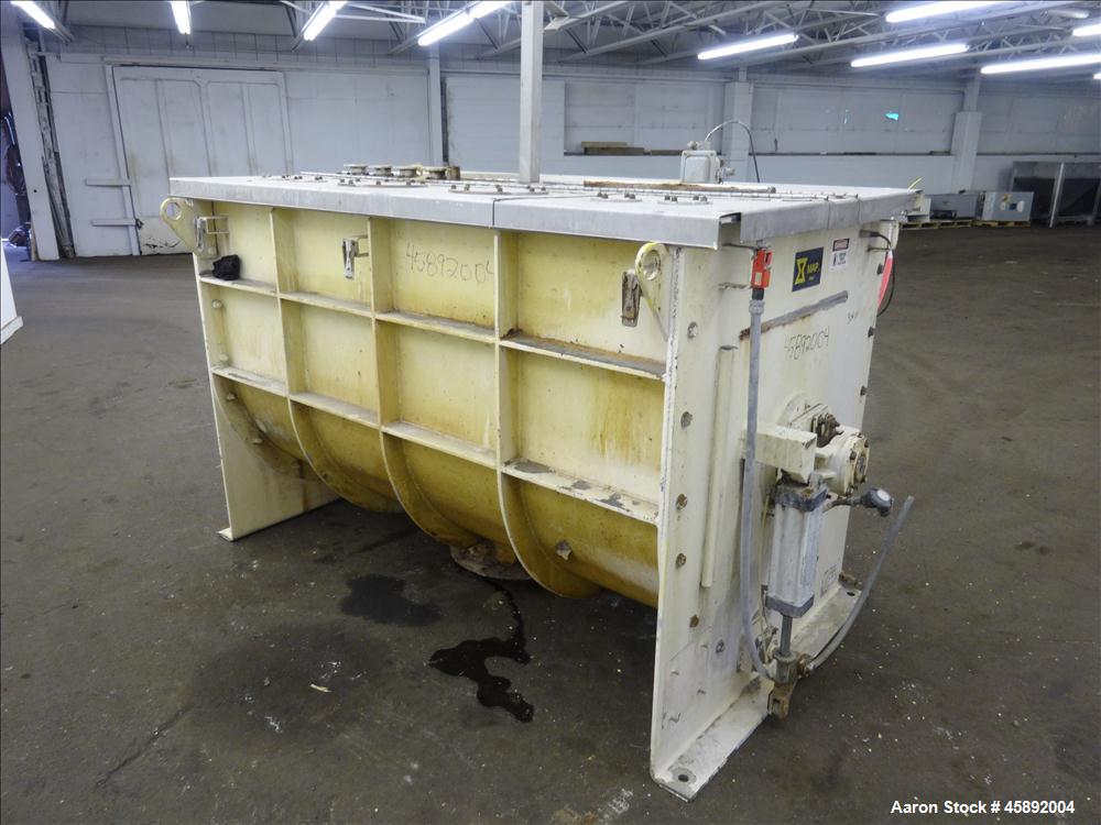Used MAP s.r.l Double Spiral Ribbon Blender, Approximate 65 Cubic Feet, 304 Stainless Steel. Carbon steel dimple jacketed trough approximate 41" wide x 79" long x 47" deep, not rated. 4-1/2" Diameter...