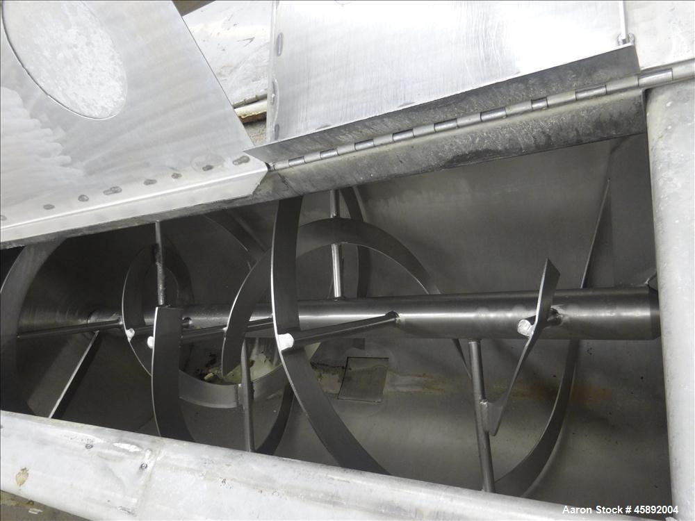 Used MAP s.r.l Double Spiral Ribbon Blender, Approximate 65 Cubic Feet, 304 Stainless Steel. Carbon steel dimple jacketed trough approximate 41" wide x 79" long x 47" deep, not rated. 4-1/2" Diameter...