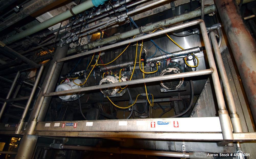 Used Double Spiral Ribbon Blender, Approximate 267 Cubic Feet Working Capacity, Stainless Steel. Non-jacketed trough 60" wide x 144" long x approximate 68" deep. 8" Diameter shaft, (2) inner ribbons ...