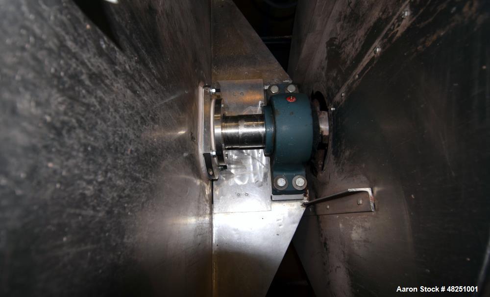 Used Double Spiral Ribbon Blender, Approximate 267 Cubic Feet Working Capacity, Stainless Steel. Non-jacketed trough 60" wide x 144" long x approximate 68" deep. 8" Diameter shaft, (2) inner ribbons ...