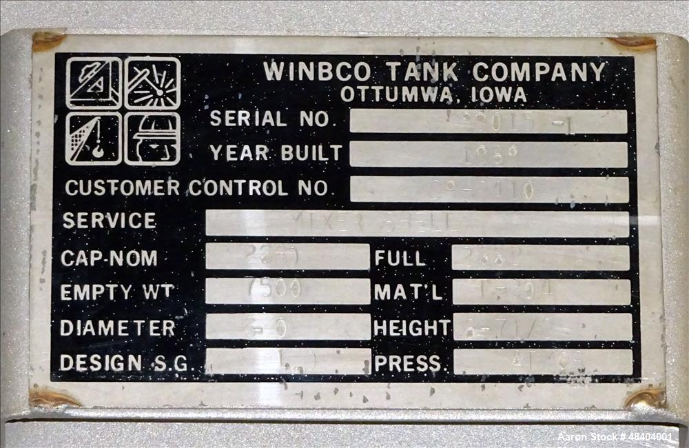 Used Winbco Tank Company Double Spiral Ribbon Blender, Approximate 320 Cubic Fe