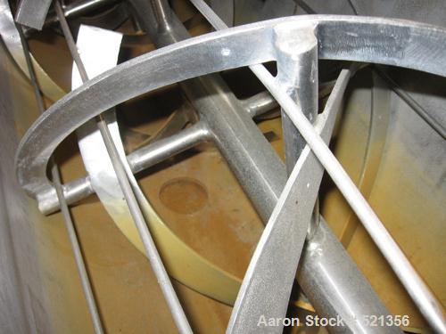USED: Stainless steel double ribbon blender, approximately 13 cu ftworking capacity. Trough measures 21" wide x 24" deep x 48" long.Inner ribbon 2-1/4" wide x 1/4" thick, 2-1/2" diameter shaft. Hinge...