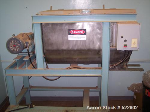 USED: Ribbon blender, approximate 13 cu ft capacity. Inside of troughmeasures 24" wide x 48" long x 32" deep. Overall dimensions 53-1/2"wide x 83" long x 73" high. Stainless steel product contact are...