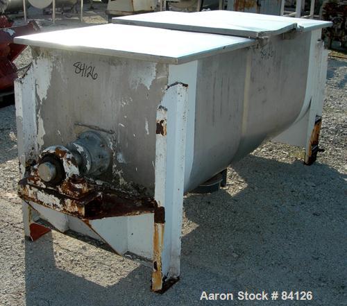 Used Double Spiral Ribbon Blender, 36 Cubic Foot Working Capacity, 304 Stainless Steel. Non-jacketed trough 29-1/2" wide x 78" long x approximately 32" deep. 3" diameter shaft. Inner ribbon 2" wide x...