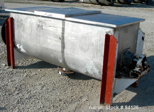 Used Double Spiral Ribbon Blender, 36 Cubic Foot Working Capacity, 304 Stainless Steel. Non-jacketed trough 29-1/2" wide x 78" long x approximately 32" deep. 3" diameter shaft. Inner ribbon 2" wide x...