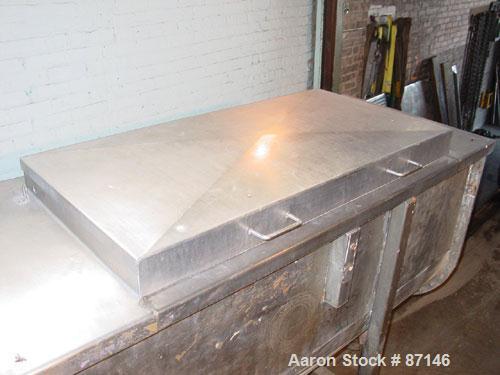 USED: Double spiral ribbon blender, 36 cubic feet working capacity, stainless steel. Non-jacketed trough 30" wide x 78" long x approximately 36" deep. 3" diameter shaft, inner ribbon 2" wide x 1/4" t...